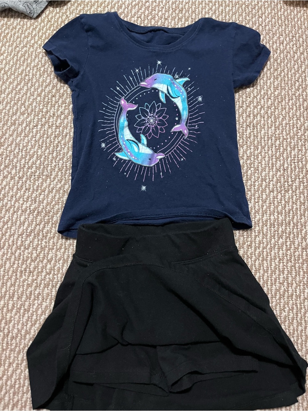 Girls 4T The Children's Place Navy Dolphin Graphic Tee and Black Skort Set